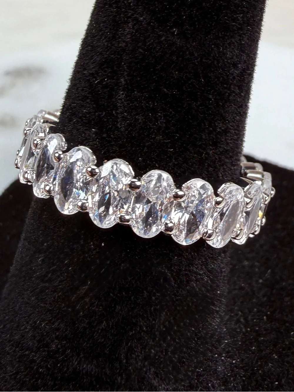 Silvertone Oval Bling Thin Eternity Band sz 6